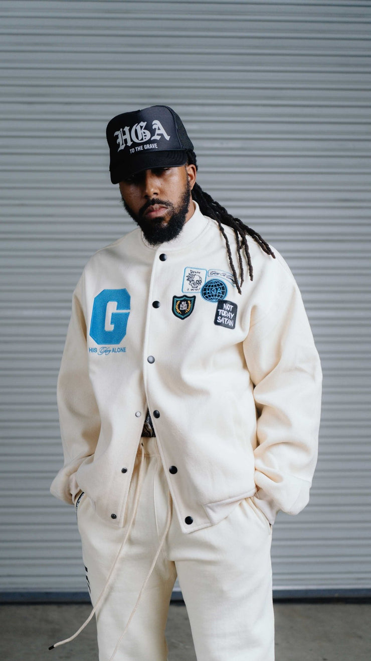 His Glory Alone Letterman Jacket (Carolina Blue) - Jacket