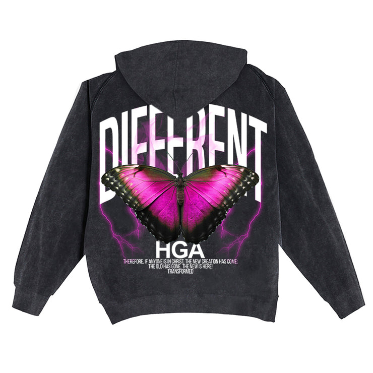 Different Pink Butterfly Hoodie (Vintage Black)
