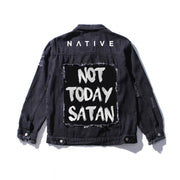 Not Today Satan Destroyed Denim Jacket